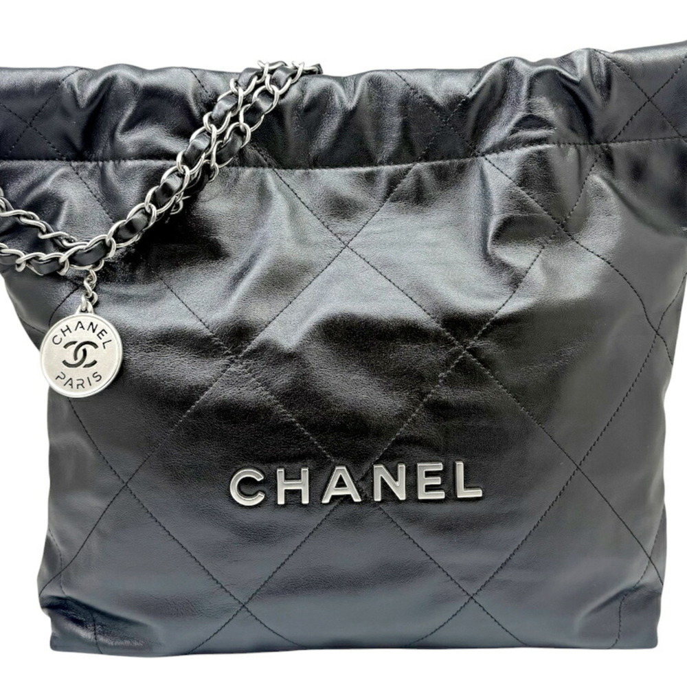 CHANEL Matelassé 22 Small Handbag, Calfskin, Black AS3260, Chain Tote, Women's